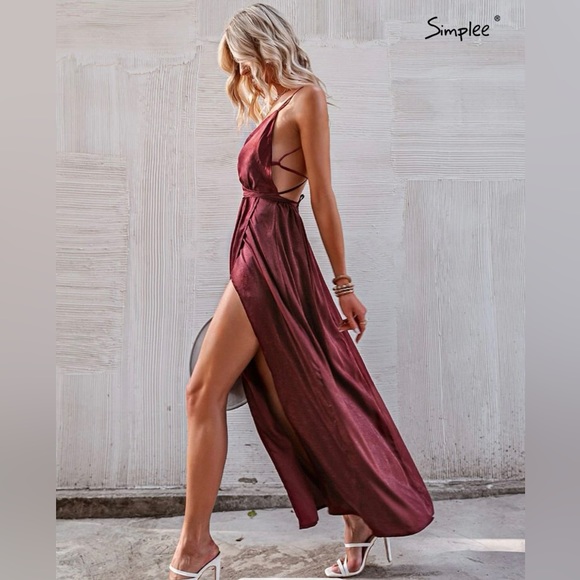 Backless Burgundy Dress - Picture 2 of 2